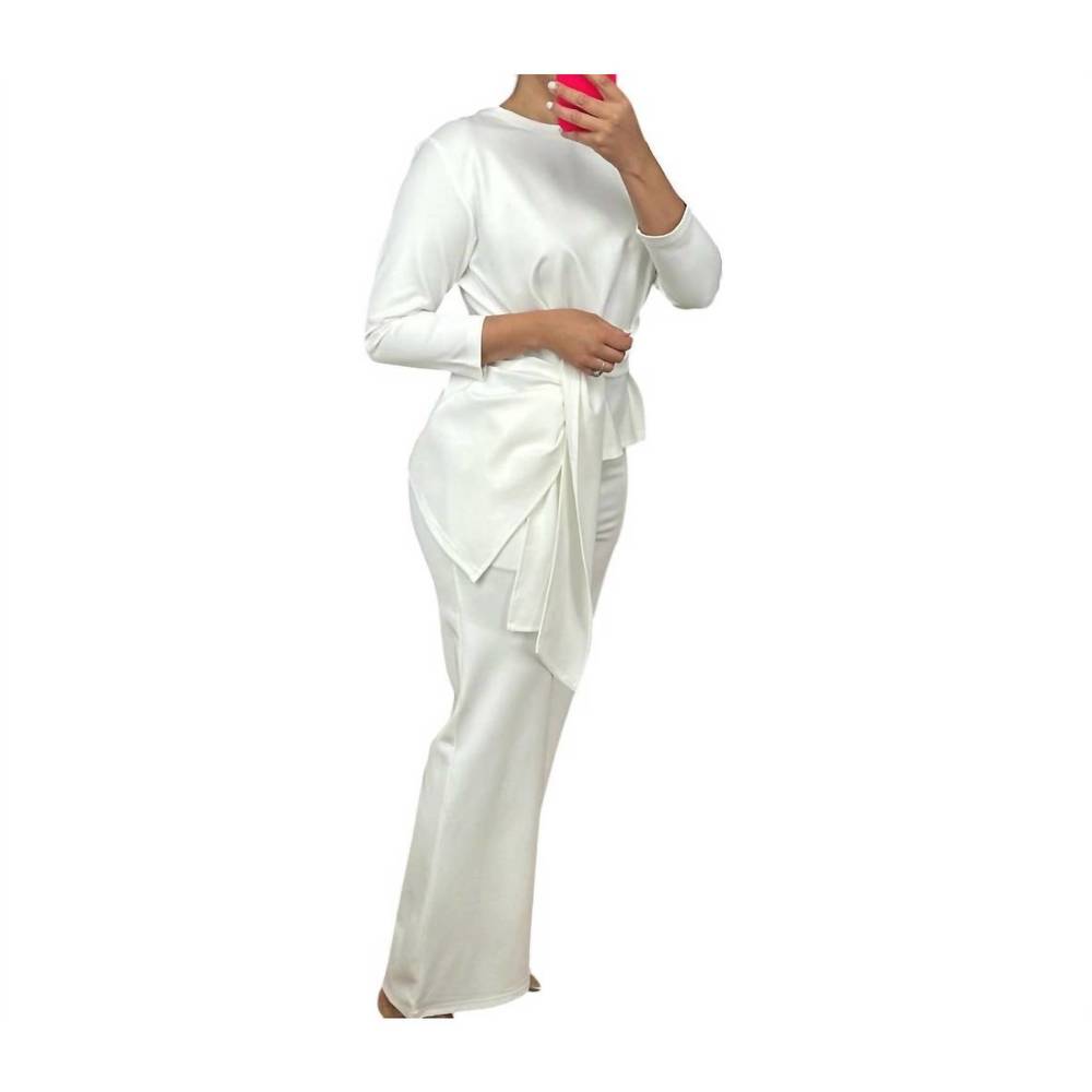NEW GRACIA tie-front top & wide leg pant set in white